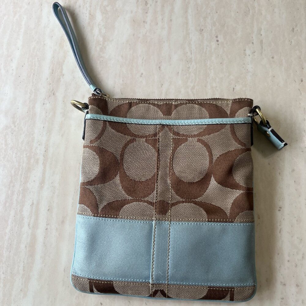 Coach Brown and Blue Wristlet Bag